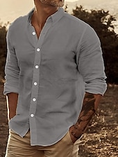economico Camicie di lino-Per uomo Camicia di lino Camicia Estiva Abbigliamento da spiaggia Camicia con Bottoni Camicie sbottonate Semplice Vacanza Casuale Bianco Giallo Rosa Blu Manica Lunga Bavero Primavera &amp; Estate