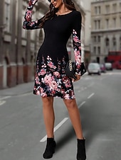 preiswerte Blumenkleid-Damen Maxidress Sweatshirt-Kleid Winter Kleid Corsagenkleider Etuikleid Elegant Stilvoll Urlaub Party Strasse Regular Fit Blumen Langarm Rundhalsausschnitt Rosa Blau Orange Sommer Herbst Winter