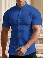 cheap Men&#039;s Button Up Shirts-Men&#039;s Summer Shirt Button Up Shirt Casual Shirt Black White Red Green Dark Blue Short Sleeve Plain Turndown Street Vacation Button-Down Clothing Apparel Fashion Leisure