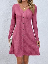 billige svart mini kjole-kvinners liten svart kjole en linje kjole mote arbeidsmote lang kjole maxikjole knapp v-hals langermet vanlig vanlig passform svart rosa grønn vår høst s m l xl 2xl