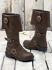 cheap Vintage Boots-Women&#039;s Vintage Mid-Calf Witch Boots with Decorative Buckles and Folded Cuff - Vintage Pirate Style Cosplay Costume Shoes