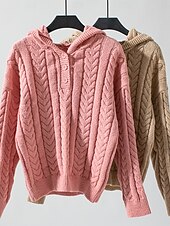 economico Colori solidi-Per donna Felpa Informale Tinta unica Con cappuccio Lavorato a maglia Manica lunga Top regolari Maglia Fine settimana Rosa Cachi Autunno Inverno