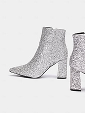 abordables Fête de la Vie Nocturne-bottines à paillettes argentées pour femmes avec talons compensés, étincelantes et chics pour les fêtes et les occasions spéciales