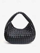 cheap Handbag &amp; Totes-Elegant Women&#039;s Ivory Woven Leather Hobo Bag – Chic Round Handle Purse Perfect for Day to Night Outfits