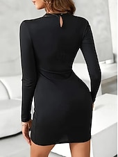 abordables mini robe noire-robe noire Robe unie Robe de cocktail noire Femme Mini robe Dentelle Patchwork Plein Air Rendez-vous Rétro Vintage Décontractées Col Ras du Cou manche longue Standard Noir Rouge S M L XL 2XL