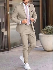cheap Formal Suits-Black Blue Ivory Men&#039;s Wedding Suits Homecoming Suits Business Workwear Dress Suits Solid Colored 2 Piece Tailored Fit Single Breasted Two-button