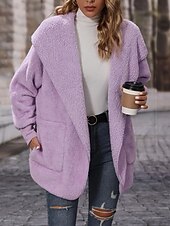 preiswerte Puffers &amp; Parka-Damen Fleecejacke Teddy-Mantel Hoodie Jacke warm halten Atmungsaktiv Tasche Innenfutter aus Fleece Brautkleider schlicht Glatt Urlaub Strasse Freizeitskleidung Ausgehen Öffnung vorne Kapuzenpullover