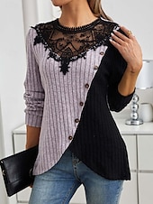 abordables Hauts en dentelle-Blouses élégantes en dentelle pour femmes blouse à œillets modernes et stylées à manches longues tops réguliers col ras du cou travail quotidien romantiques petits tenues estivales pour les vacances