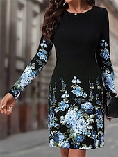 preiswerte Blumenkleid-Damen Maxidress Sweatshirt-Kleid Winter Kleid Corsagenkleider Etuikleid Elegant Stilvoll Urlaub Party Strasse Regular Fit Blumen Langarm Rundhalsausschnitt Rosa Blau Orange Sommer Herbst Winter