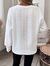 preiswerte Texturierte Kapuzenpullover &amp; Sweatshirts-Damen Pullover Mode schlicht Alltagskleidung lässig V-Ausschnitt Reißverschluss lockere Passform Langarm weiß Frühling Herbst
