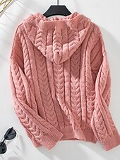 economico Colori solidi-Per donna Felpa Informale Tinta unica Con cappuccio Lavorato a maglia Manica lunga Top regolari Maglia Fine settimana Rosa Cachi Autunno Inverno