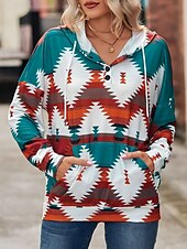 abordables Boutique Graphique Sweatshirts &amp; Hoodies-Femme Géométrique Décontractées manche longue Col Ras du Cou Quotidien Jaune Rose Claire Bleu Vert Automne Hiver