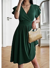 voordelige midi-zwarte jurk-Dames Mini-jurk Zwarte jurk Afstudeerjurk Casual jurk A lijn jurk Streetwear Basic Casual Vakantie Straat Feestdagen Normale pasvorm Korte mouw V-hals Zwart Bordeaux Marineblauw blauw Zomer