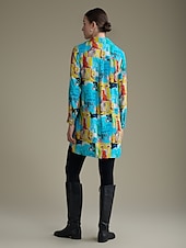 baratos vestido casual estampado-vestido mini camisa rayon graffiti com punho e lapela