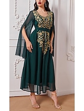 preiswerte abendkleider-Damen Patchwork Vintage-Kleid kleid lang Glatt Rundhalsausschnitt Langarm Frühling Herbst Grün