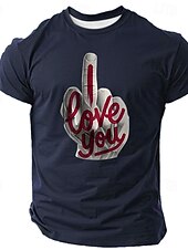 cheap Men&#039;s Funny T shirts-Men&#039;s Rude Offensive Middle Finger T shirt Short Sleeve T shirt 3D Print Crew Neck Shirt Fashion Athleisure Street Sports Outdoor Black White Dark Blue Summer Spring Clothing Apparel S M L XL XXL XXXL