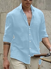 economico Strada-Per uomo Camicia camicia di lino Camicia estiva Abbigliamento mare Maglietta informale Camicia con bottoni Liscio Informale Giornaliero Bianco Marrone Azzurro Manica lunga Bavero Primavera estate