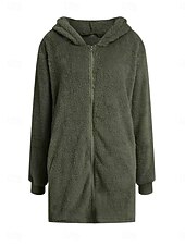 baratos Jaquetas Sherpa-Mulheres Casaco de lã Casaco de pelúcia Casaco com capuz Manter Quente Respirável Zíper Bolsos Forrada com Fleece Casual Bloco de cor Férias Rua Roupa Diária Para Noite Zíper Longo Capuz Normal Manga