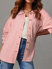 abordables Blazers y Trajes-Mujer Vacaciones Botón Color sólido Transpirable Moda Holgado Ropa de calle Manga Larga Primavera Rosa S