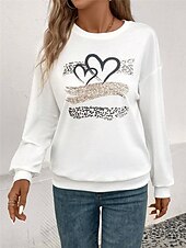 billiga Tröjor och tröjor-dam sweatshirt hjärta leopard street dailywear print mode casual crew neck långärmad mikroelastisk höst vinter comfrt andas mjukt tyg