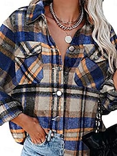 preiswerte Damen Arbeitsoberteile-Damen Bluse Plaid Brautkleider schlicht Langarm V Ausschnitt Täglich Rosa Blau Grau Frühling Herbst
