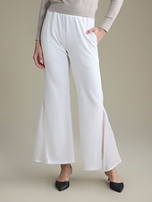 baratos Calça-Mulheres Parte inferior do sino Calças Comprimento total Chiffon Capital Elegante Casual Diário Roupa Diária Para Noite Preto Branco Outono Primavera Verão S M L