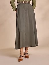 economico Gonne semplici-gonna lunga con cintura tascabile in tencel