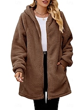 baratos Jaquetas Sherpa-Mulheres Casaco de lã Casaco de pelúcia Casaco com capuz Manter Quente Respirável Zíper Bolsos Forrada com Fleece Casual Bloco de cor Férias Rua Roupa Diária Para Noite Zíper Longo Capuz Normal Manga