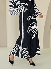 economico pantaloni da donna-pantaloni neri con stampa a gamba larga in raso