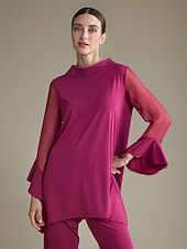 preiswerte Blusen-luxuriöse Bluse mit hohem Kragen und langen Ärmeln und Rüschen