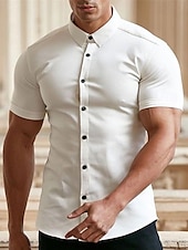 cheap Men&#039;s Button Up Shirts-Men&#039;s Summer Shirt Button Up Shirt Casual Shirt Black White Red Green Dark Blue Short Sleeve Plain Turndown Street Vacation Button-Down Clothing Apparel Fashion Leisure