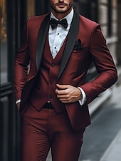 cheap Dinner Party-Men&#039;s Wedding Suits Homecoming Suits Burgundy Blue Daily Party Summer Solid Colored Tailored Fit 3 Piece Single Breasted One-button