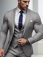 cheap Formal Suits-Men&#039;s Wedding Homecoming Suits Black Sky Blue Business Casual Daily Solid Colored Tailored Fit 3 Piece Single Breasted Two-buttons