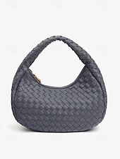 cheap Handbag &amp; Totes-Elegant Women&#039;s Ivory Woven Leather Hobo Bag – Chic Round Handle Purse Perfect for Day to Night Outfits