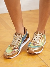 ieftine Adidași de Damă-Pentru femei Adidași Pantofi de confort În aer liber Zilnic Călătorie Broderie Pană Vârf rotund Modă Casual Confortabili Luciu Piele PU metalizată Dantelat Argintiu Negru Auriu