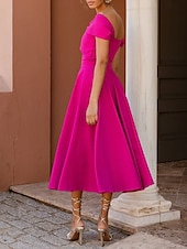 abordables Robes de cocktail-Robes de cocktail en A mariage à la plage robe élégante longueur thé sans manches épaule dénudée invité d&#039;automne tissu extensible avec fente froncée robes Derby 2025