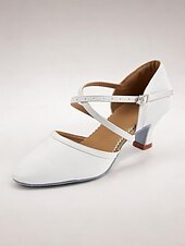 abordables Chaussures de danses latines-chaussures de danse en similicuir blanc avec bride croisée et boucle – talons de danse de salon et latine pour femmes