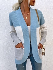 abordables Cardigans et vêtements d&#039;extérieur-Femme Gilet Cardigan Pull décontracté Décontractées Flexible Bloc de couleur Col V Tricoté manche longue Hauts réguliers Tricoter Extérieur du quotidien Fin de semaine Bleu Marron Automne Hiver