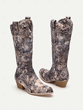 cheap 1980s-Women&#039;s Floral Pattern Western Cowboy Boots with Low Heel, Stylish and Comfortable for Country and Casual Wear