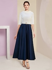 economico Mom&#039;s Dress Sets-Beach Wedding A-Line Mother of the Bride Dress Wedding Guest Elegant Vintage Jewel Neck Tea Length Charmeuse Half Sleeve with Pleats Crystals free custom size