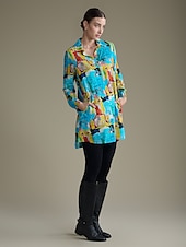 baratos vestido casual estampado-vestido mini camisa rayon graffiti com punho e lapela