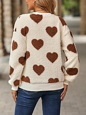 levne Mikiny a mikiny-dámská mikina elegantní móda comfrt fleece srdce práce denní nošení ležérní posádka krk patchwork dlouhý rukáv khaki podzim zima