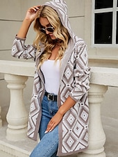 baratos Cardigãs e agasalhos-Mulheres Suéter com zíper Casaco de Suéter Suéter casual Casual Macia Geométrica Estampado Cashemere Gola Redonda Zíper Com Capuz Manga Longa Tops regulares Tricotar Ao ar livre Diário Final de semana