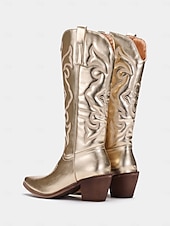 preiswerte Cowboy &amp; Western Stiefel-Damen Western-Cowboystiefel in Metallic-Gold mit gestickten Details für Mode und Freizeit