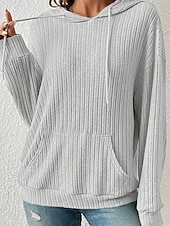 abordables Sweatshirts et Hoodies Texturés-sweat à capuche femme uni col ras du cou manches longues noir vert beige gris automne hiver