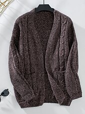 billige Cardigans og yttertøy-Dame Kofte Genser jakke Mote Gatemote Myk Helfarge Åpen Forside Knapper Strikket Langermet Vanlige topper Strikke Arbeid Kamel Lilla Høst Vinter