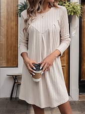 cheap Jumper Dresses-Women&#039;s Sweater Dress Mini Dress Ribbed Warm Casual Crew Neck Long Sleeve Khaki Color