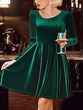 levne Party šaty-Dámské Mini šaty Černé šaty Sametové šaty Koktejlky Formální šaty Módní Moderní Vánoce Kancelář předvečer Všech svatých Běžný Bez vzoru Dlouhý rukáv Tričkový Černá Rubínově červená Trávová zelená