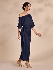 cheap Party Dress-Satin Knotted Wrap Drop Shoulder Maxi Dress