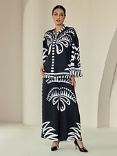 economico pantaloni da donna-pantaloni neri con stampa a gamba larga in raso